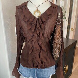 Vintage Y2K Kaelyn Max Ruffle Sheer Blouse – Size XL